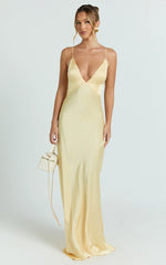 Quincy Maxi Dress - Satin Slip Dress in Lemon