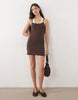 yellow contrast polka dot halter mini dress in brown