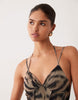 mesh maxi dress with seam detailing in animal print