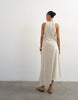 Topshop cotton poplin tucked side racer neck maxi dress in stone