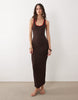 racer neck bodycon midaxi dress in brown with red tipping