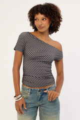 Motel Danama Top Oblique Stripe Ocean Storm