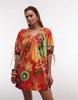 scoop neck poplin mini dress with tie sleeves in print