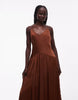 bias cut midaxi dress with bubble skirt in chocolate