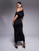 dramatic neckline midi dress in black in scuba-style fabric
