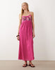 Accessorize embroidered tie back maxi dress in bright pink