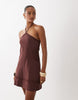 fit and flare crochet patch halter mini dress chocolate
