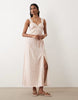 Miss Selfridge satin and lace maxi dress in pink floral print