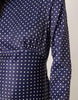 bias cut bust detail satin maxi dress in navy polka dots