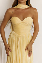Shimmering Goddess Strapless Maxi Dress Yellow