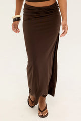 Luck & Trouble Izzy Jersey Maxi Skirt Brown