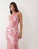 sequined one shoulder maxi dress in pink