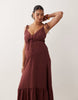 Vero Moda Maternity tie shoulders cami midaxi tiered dress in andorra red