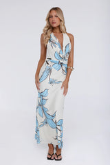 Lucky Darling Halter Mesh Maxi Dress Blue