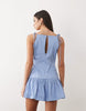 cotton sateen tie bust dropped waist mini sundress in blue