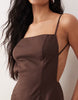 Kaiia Exclusive linen blend tailored strappy open back mini dress in chocolate