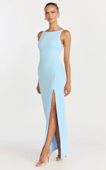 Indi Maxi Dress - Boat Neck Bodycon Dress in Light Blue