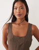 VILA Petite square neck linen-touch midi dress in brown