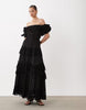 bardot maxi dress with floral broderie in black