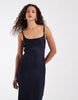 & Other Stories satin bias cut maxi dress in navy blue