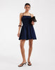 denim shirred mini dress in inky wash