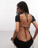 Frankies Bikinis x Jennie Kim open back knit midi dress in black