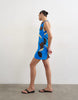 Topshop linen look open back mini dress in bold blue abstract print