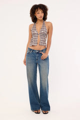 Motel Ramilo Top Sequin Vintage Check Brown