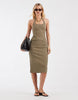 & Other Stories halter neck midi dress in dark khaki
