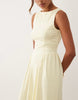 boat neck waist detail midi dress in yellow