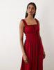 Miss Selfridge seersucker shirred detail maxi dress in cherry red