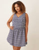 Curve waisted v-neck mini sundress with seaming details in navy gingham