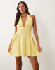 halter mini dress with gathered sides in buttermilk