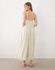 broderie v neck midi dress in natural