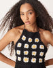 crochet bust halter mini dress in black