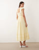 Nobody's Child Jessy linen blend square neck cap sleeve broderie detail midi dress in yellow