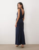 satin drape bodice maxi dress with cowl back detail in navy