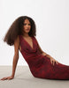 Mango cowl neck mesh maxi dress in red floral print