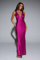 Polished Affair Satin Maxi Dress Berry