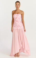 Electra Maxi Dress - Strapless Sequin Embellished  Dress in Soft Pink