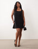 Curve mini dress with wrap skirt in black pinstripe