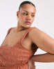 Curve Selina beach textured cotton shirred mini sundress in ginger