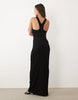 rib knit racer back maxi dress in black