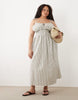 Esmée Curve tie strap shirred beach maxi dress in beige & white stripes