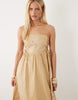 River Island tie side floral embroidered midi dress in stone