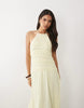 Mango textured halterneck maxi dress in pastel yellow