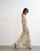 Topshop satin racer neck maxi dress in blue floral jacquard