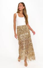 Sadie Maxi Dress ~ White Rib With Gold Sequins