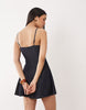 denim racer neck mini dress with godet hem in rinse