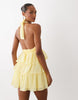 TFNC shirred chiffon halter neck ruffle trim mini dress in butter yellow